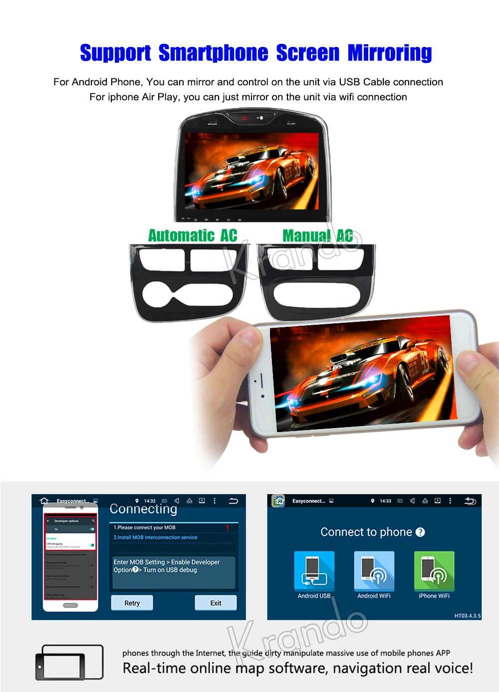 Clearance Krando Android 8.0" Full touch Big screen car radio multimedia for Renault Clio 2013-2018 GPS navigation player GPS BT wifi 9