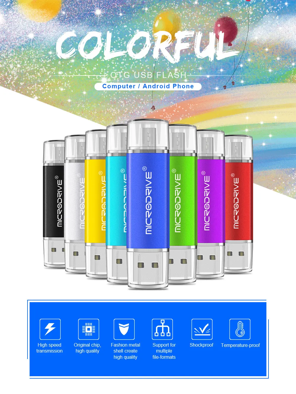 Полноцветный флеш-накопитель USB OTG 2,0, 8 ГБ, 16 ГБ, 32 ГБ, 64 ГБ, 128 ГБ, USB флеш-накопитель, высокоскоростной флеш-накопитель для смартфонов/ноутбуков