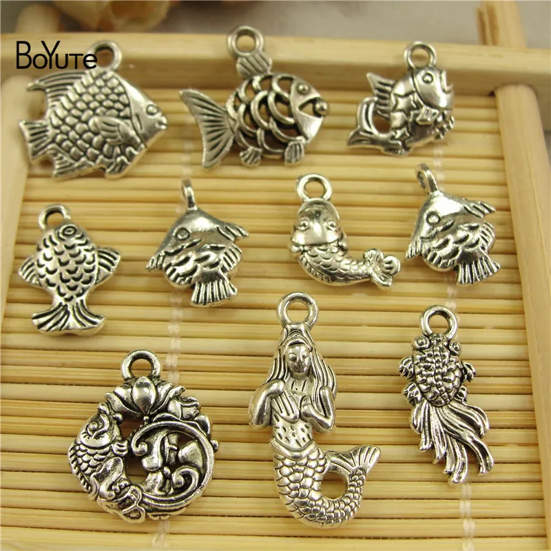 BoYuTe (100 PiecesLot) Metal Alloy Antique Silver Plated Mermaid Fish Charms Pendant Diy Hand Made Jewelry Accessories (1)