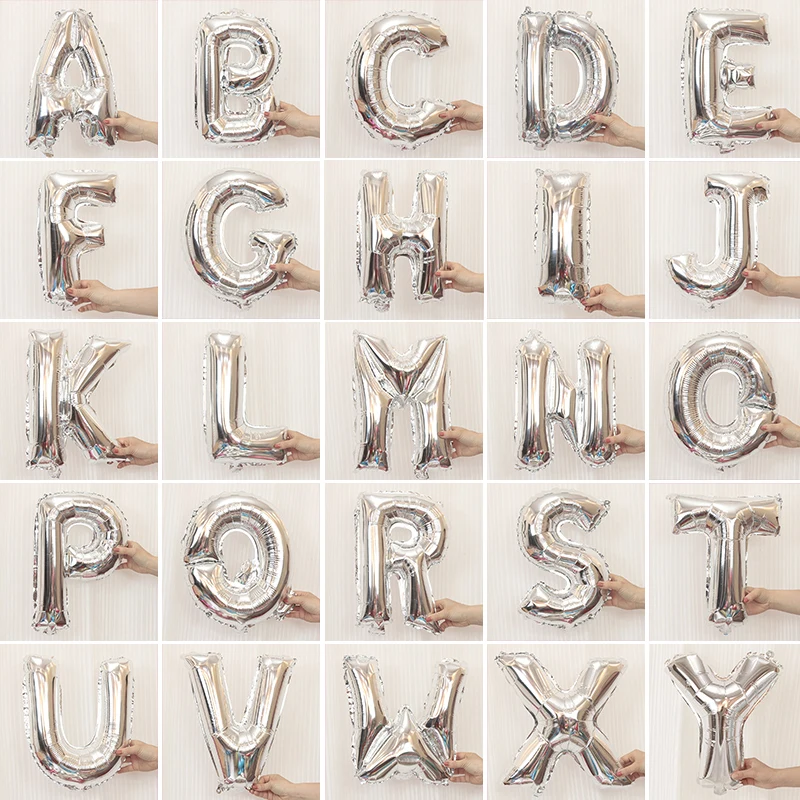 

16 inch Silver Balls Alphabet Letters Balloons Kids Birthday Party Decorations Foil Balloon Birthday Wedding Party Supplies