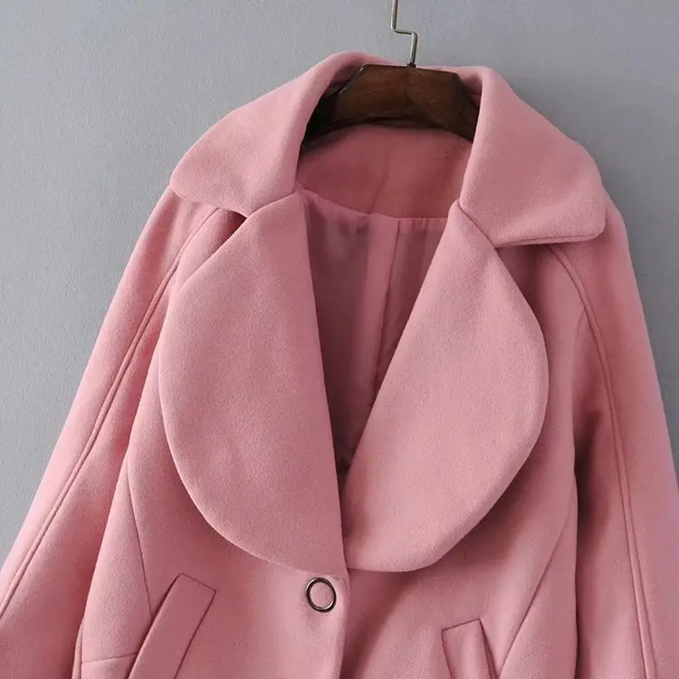 Rabattu Coréennes Nouveau rose À Longues Gris Veste Dames Manteau Solides Col Mode Douce Laine vert Mélangée Manches Pour Femmes Longue x1wBHrq01Z