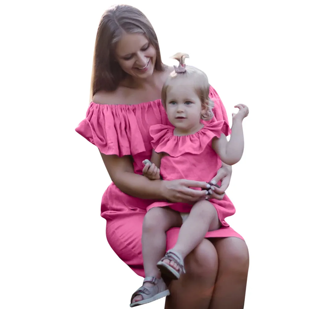 Платье для мамы и дочки однотонное платье без рукавов с открытыми плечами для мамы и дочки одинаковая семейная одежда ropa mama e hija# g40US