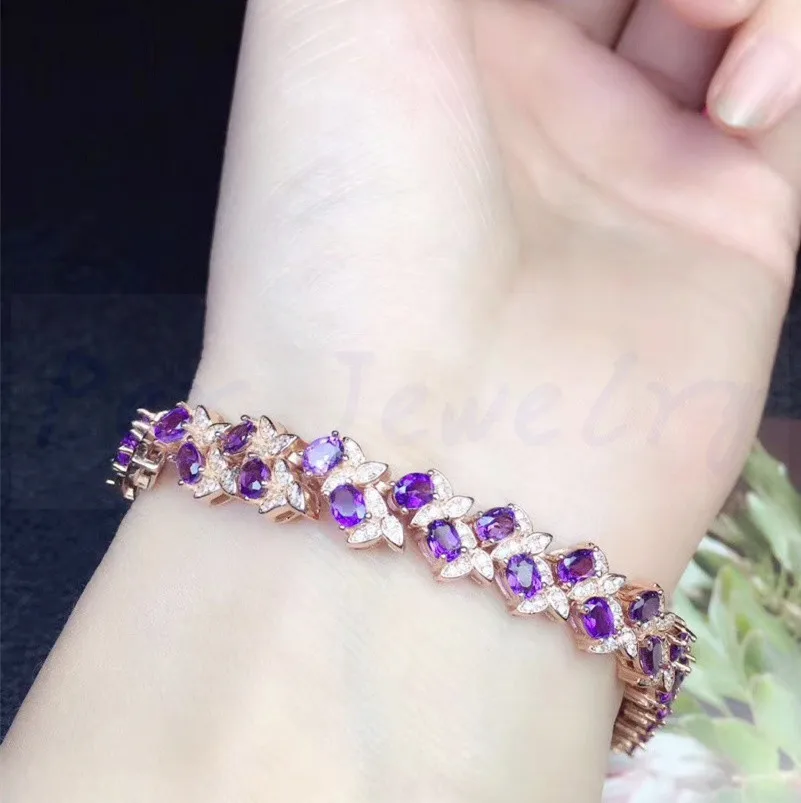 Natural amethyst chain bracelet Real original amethyst 925 sterling silver 0.25ct*30pcs gemstone