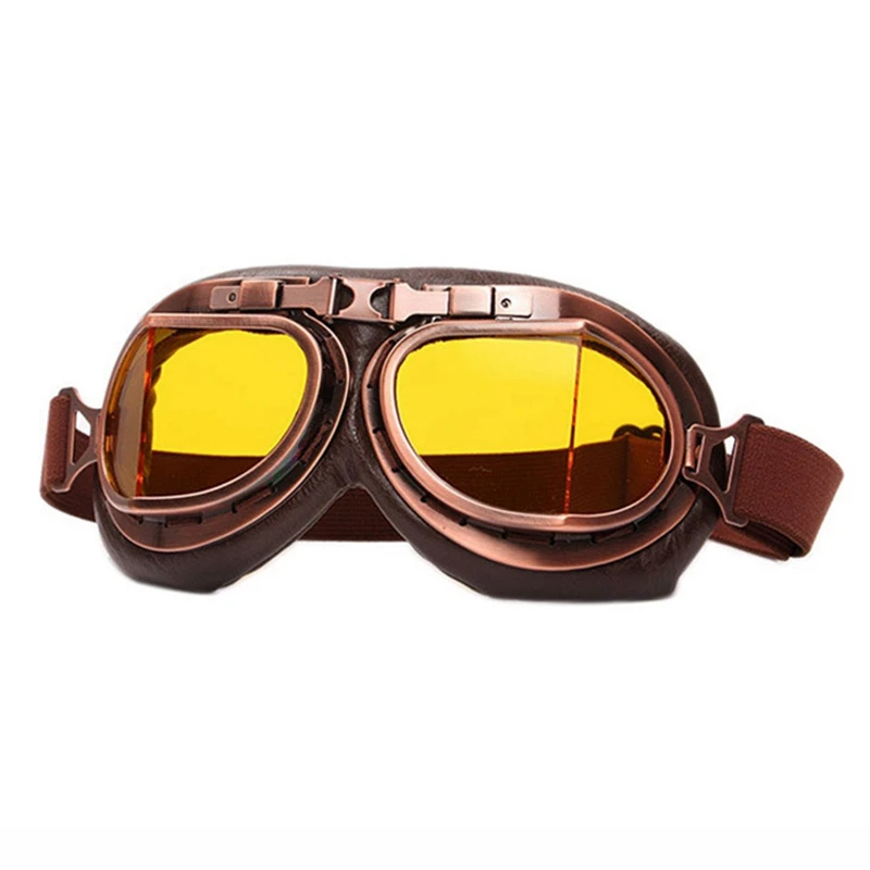 GG T08 Yellow Vintage Scooter Motorcycle Goggles Harley Style Pilot