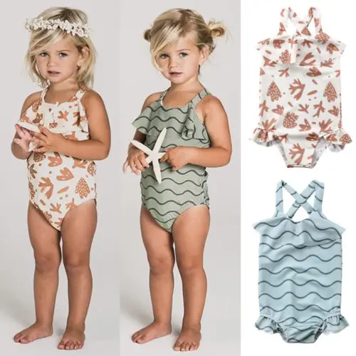 Baby Girls One Piece Swimsuit Ruffles Bathing Suit Bikini Swimwear Beach Wear