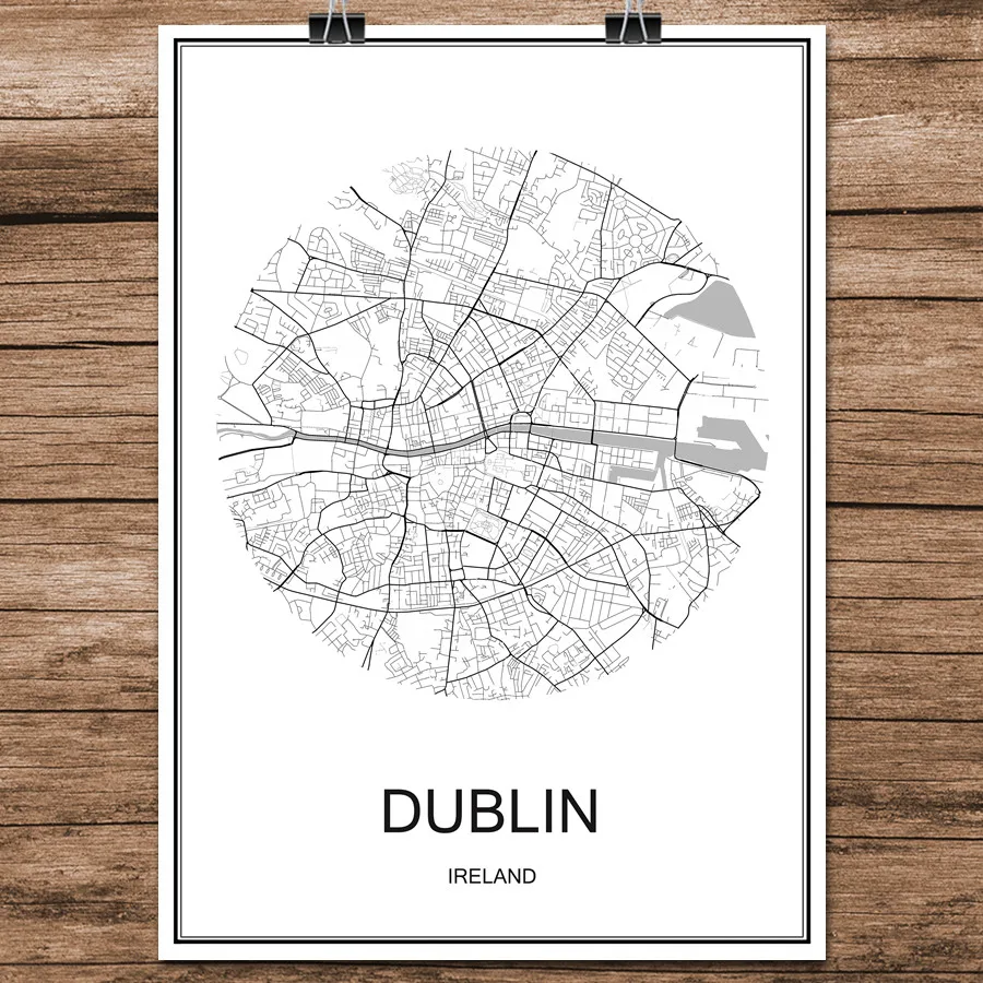 

DUBLIN Ireland Famous World City Street Map Print Poster Abstract Coated Paper Cafe Living Room Home Decoration Wall Sticker