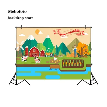 

Mehofoto Farm Cartoon Backdrops Barn Photo Booth Backgrounds Studio for Kids Photography Backdrop Mountains 704