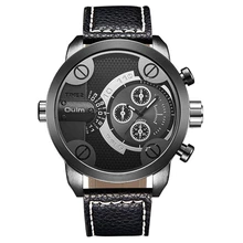 3130 Oulm Men Watches with Double Movt PU Leather Band Quartz Men Sports Watches Military Watch