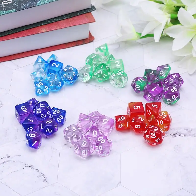 7 шт прозрачный двухсторонний D4 D6 D8 D10 D12 D20 подземелья и дракон D & RPG поли