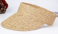 

6pcs Foldable Nature Sun Raffia Straw Visors Cheap Women Summer Straw Visor Pink Beach Caps Lady Grey Handmade Natural Sun Hats