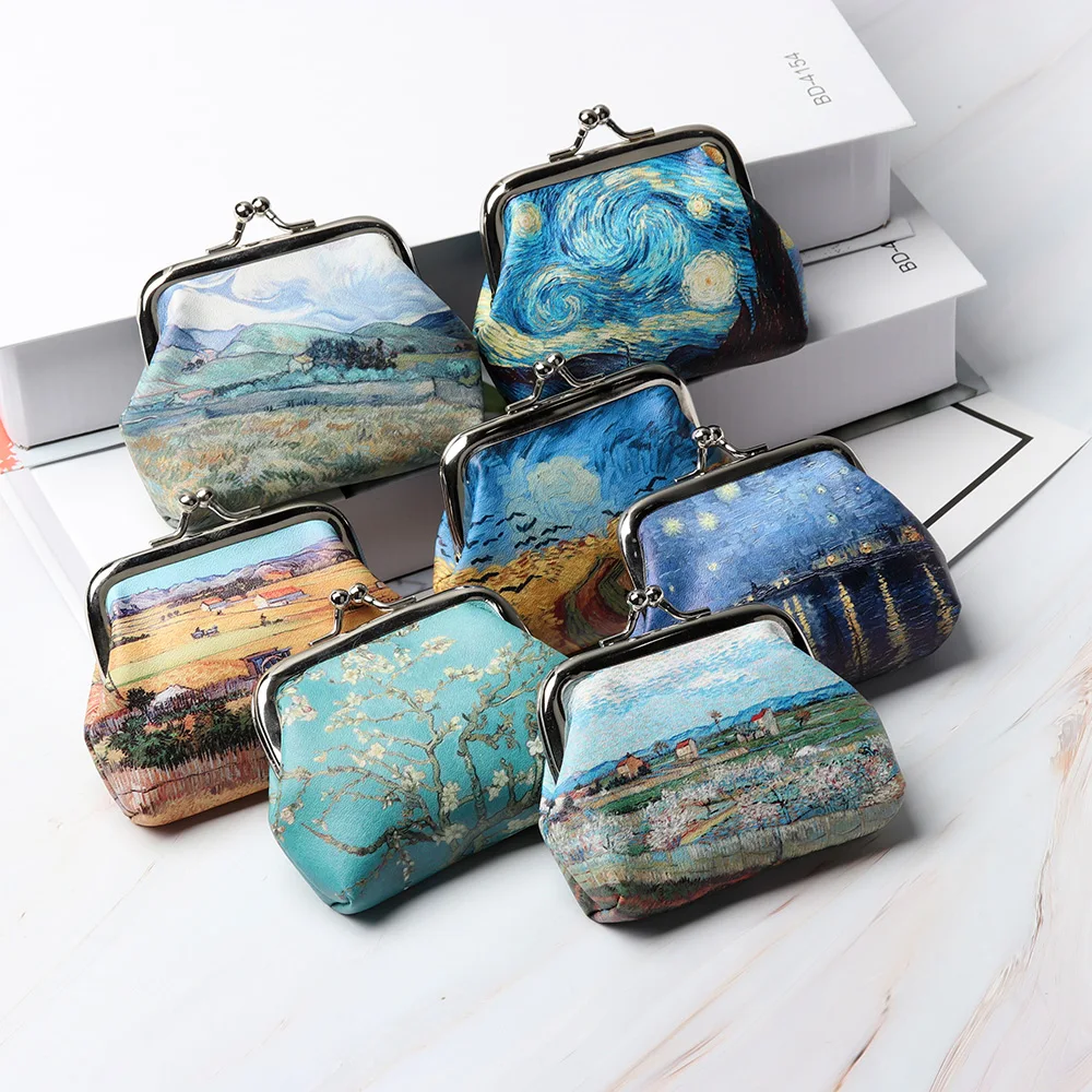 1Pcs Famous Van Gogh Oil Printing Small Wallet For Women Landscape Flower Pattern Mini Hasp Coin Purses Money Card Handbags