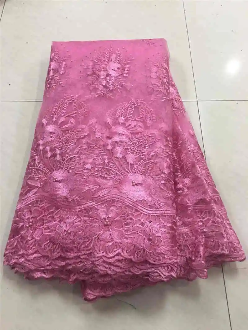 

2019 Hot Sales Latest African with Pearls French Net Tulle Lace Fabric For Wedding or Evening Dresses lace NX464r 5Yds/Pcs