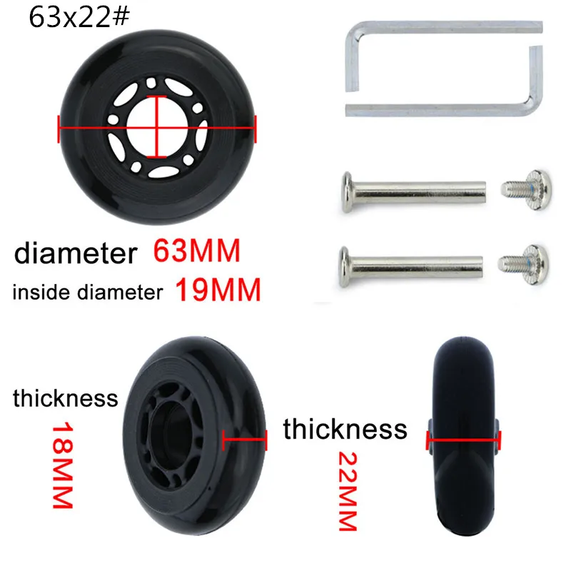1 шт. Новые запасные колеса для багажа, запчасти для чемодана, 360 Спиннер, вертикально бесшумный, высокое качество, чемоданы для путешествий, Черное колесо - Цвет: 63x22