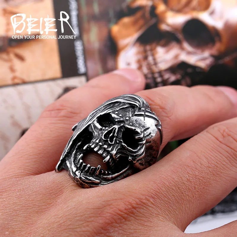 Beier new store 316L Stainless Steel Skull Ring For Men top quality Vintage Exaggerated fashion Jewelry LLBR8-396R