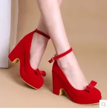 fashion thick heel red wedding shoes dancing party women’s high-heeled lady platform red dress shoes 141206