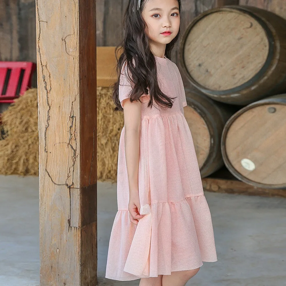 Хлопковое открытое летнее платье для девочек; цвет белый, розовый; платье с оборками для малышей; Детское Платье До Колена Для девочек; одежда;