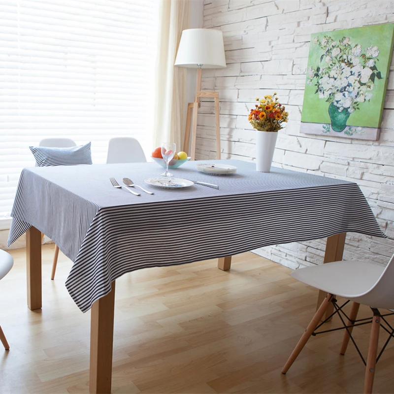 

Blue Stripes Table Cloth Rectangular Wedding Christmas Party Dinning Table Cover Decoration Cotton Linen Home Tablecloth Coffee