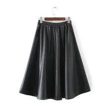 Женская Повседневная Европейская и американская стильная осенняя и зимняя новая PU эластичная талия большая юбка миди с диким двойным юбка с карманами