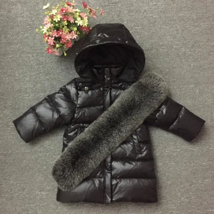 Зима ; детский утепленный длинный пуховик; пальто для мальчиков и девочек; воротник из лисьего меха; для детей 2-12 лет