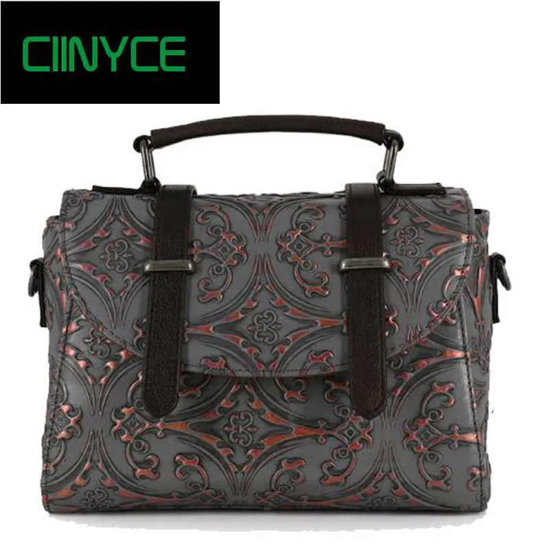 

Genuine Leather Women Shoulder Messenger Handbag Natural Cow Skin Retro Floral Female Cross Body BagsTop Handle Small tote