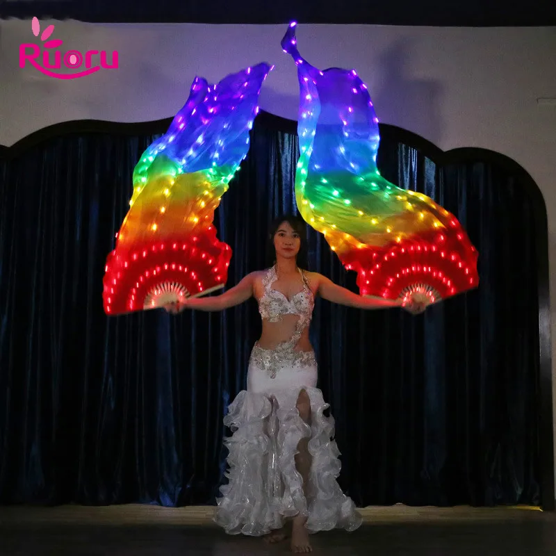 

Ruoru 90*180cm Luminous Rainbow Light LED Fan Veils Bellydance Oriental Belly Dance Silk Fan Veil for Women Dancing Costumes