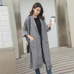 2019 Новый женский демисезонный более размеры Тренч корейский стиль плюс клетчатое пальто свободные длинные Тренч