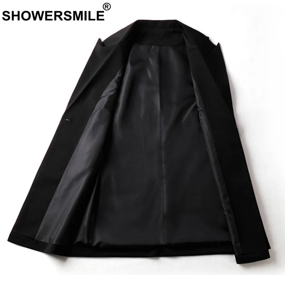 SHOWERSMILE Ladies Waistcoat Black Long Sleeveless Vest For Women Office Elegant Gilet Female Spring One Buttuon Clothing 2019