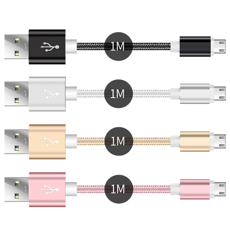 المصغّر usb كابل 1 M طول سريع كابل شحن لهواتف سامسونج XiaoMi هواوي شاحن 5 V/2A الهاتف المحمول العالمي