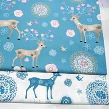 Красивая рождественская белая синяя хлопковая ткань с принтом оленя, саржевая хлопчатобумажная ткань для шитья, постельных принадлежностей для детей