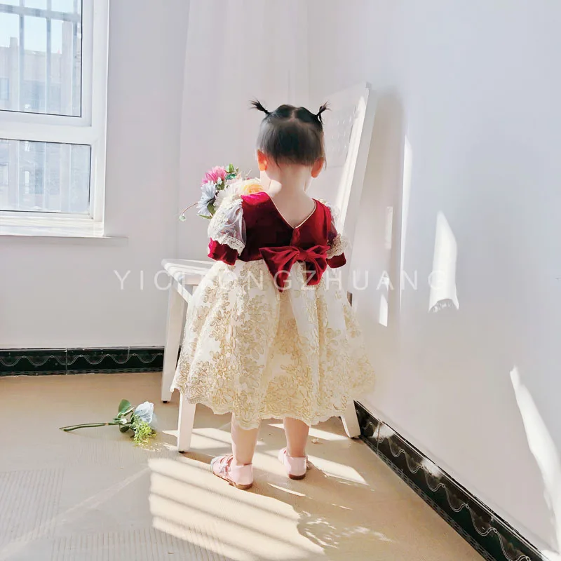 Г. Осеннее стильное платье для маленьких девочек в испанском стиле; платье принцессы для дня рождения, свадьбы; детское рождественское платье высокого качества