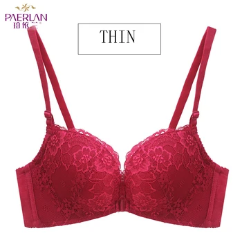 

PAERLAN Thin French canvas lace wireless 5/8 cup female underwear soft chest seamless underwear deep V underwear