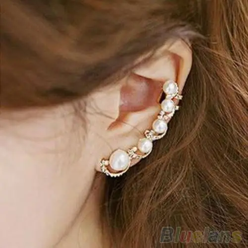 

Women's Fashion Elegant Rhinestone Faux Pearl Ear Hook Ear Clip Cuff Earrings Fashion Jewelry Female
