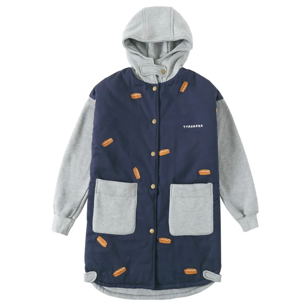 Broderie Chaude Manteaux Splice D'hiver Coton Outwear Épaisse 2017 Lâche Chien Parkas À Chaud Longue Capuchon Bleu Paded Femelle Femmes Nouvelles Veste pzq8Pzx