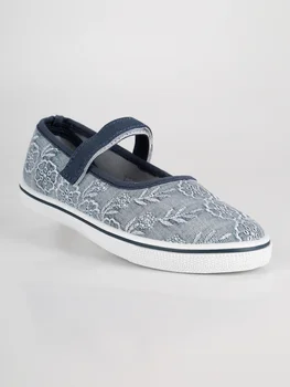 

Ballet shoes with strap to tear and embroidery-Blue