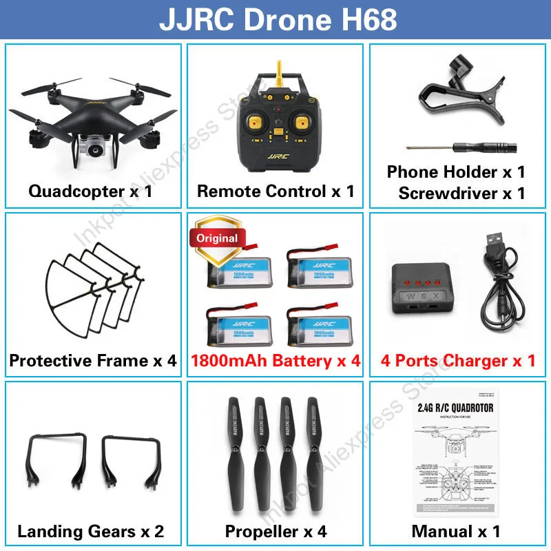 JJRC H68 Professional Drone с камерой Квадрокоптер 720 P Wifi FPV RC Квадрокоптер Дрон вертолет 20 минут Время полета - Цвет: H68-Black-4B