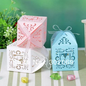 

Sweet Lovers Laser cut Favor Box Gift Boxes With Ribbon For Wedding Party Favors 60pcs