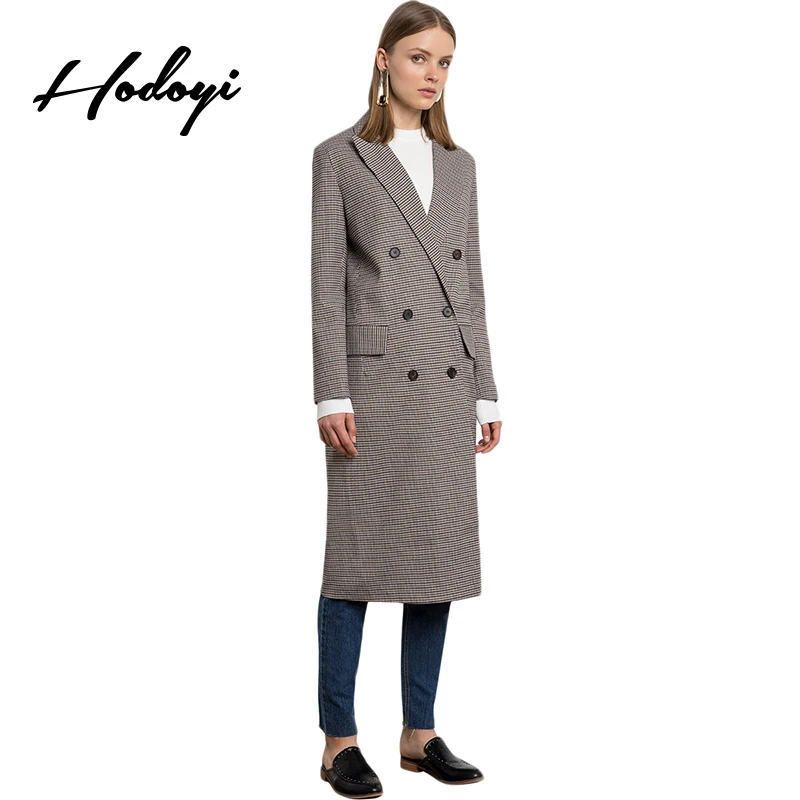 Hodoyi 2018 New Fashion Women Grey Plaid Trench Coats Double Breasted