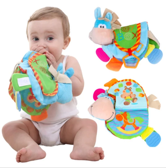 TOP 0 12 Month Baby Rattles Teether Toys Cute Donkey Animal Cloth Book For Toddlers Learning