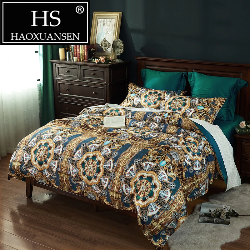 

Luxury Retro Court Baroque Style High Definition Digital Printing Bedding Duvet Cover Sets 4pcs Bedding Sets Queen King
