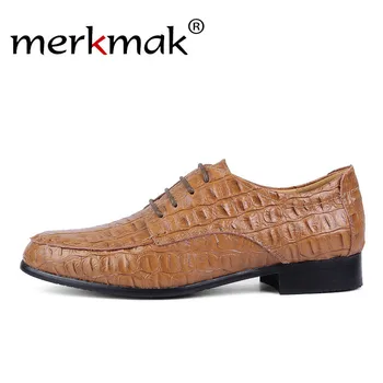 

Merkmak Men Dress Formal Shoes Genuine Leather Men Shoes For Wedding Party Crocodile Men's Flat Shoes Oxfords Big Size 36-50