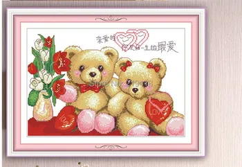 

2016 New Needlework,DIY DMC Cross stitch,Sets For Embroidery kits,Precise Printed Two Bears Patterns Counted Cross-Stitching