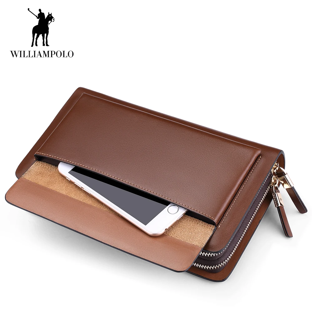 Men Wallet Genuine Leather Long Double zipper Wallets Business Clutch bag Male Handbag Wallet Fashion Phone Organizer Wallet