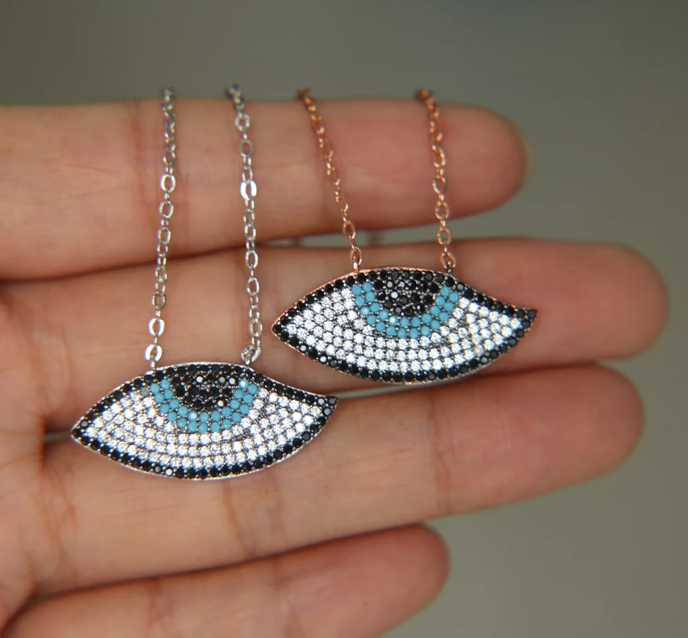 2018 gold color lucky evil eye charm micro pave cubic zirconia sparking stone elegant top quality fashion pendant necklace