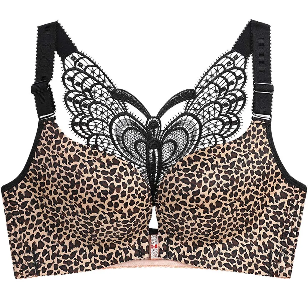

MUQGEW Push Up Bra Sexy Leopard Lingerie Women Plus Size Leopard Soft Cup Bra Butterfly Lace Everyday Bra Push Up Bras#g4