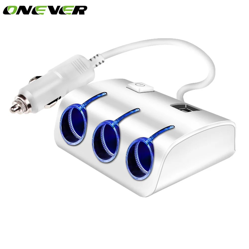 

Onever 1 to 3 Car Cigarette Lighter Socket Adapter Dual USB LED 5V/1.2A Hub 12V/24V Car Cigarette Lighter Splitter with Switch