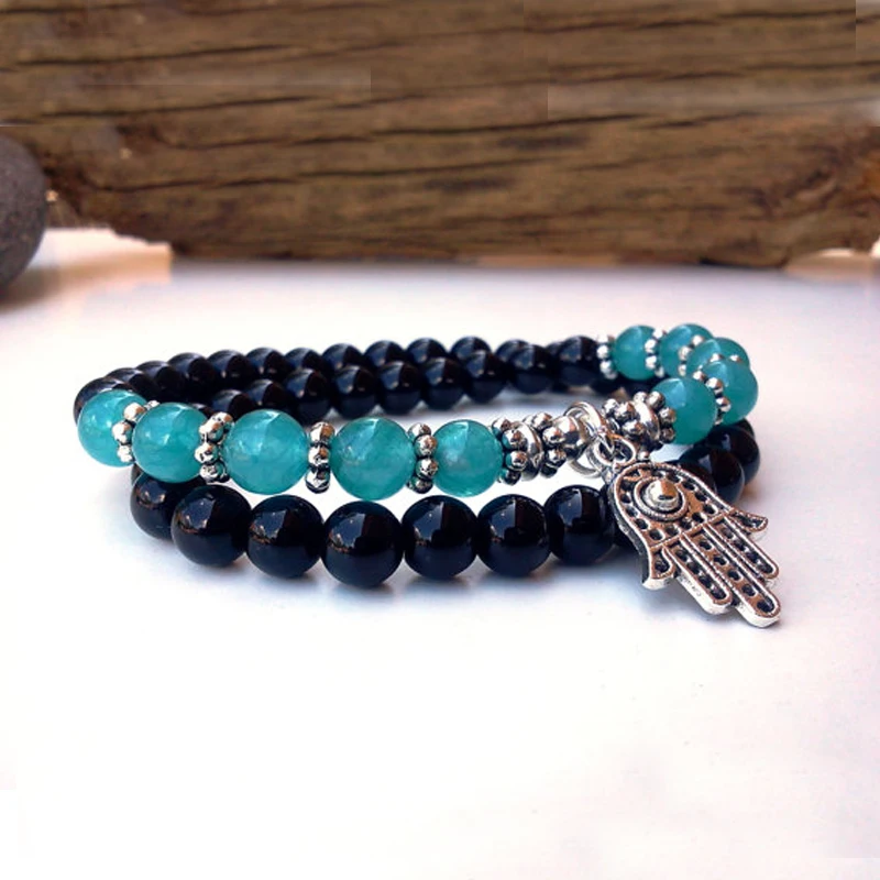 Женский двойной браслет SN0595 Хамса Onyx Hamsa|stretch bracelet|hamsa braceletbracelet onyx |
