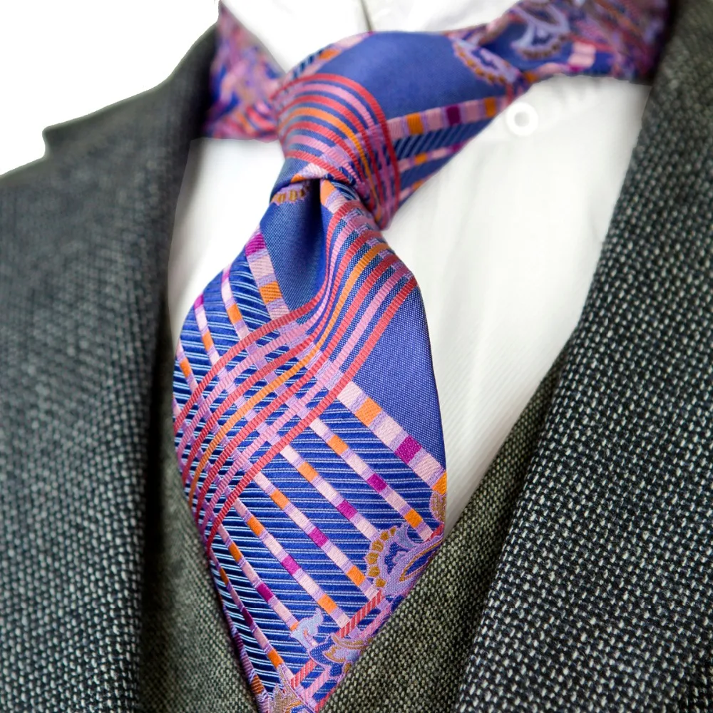 

Wholesale Multicolor Navy Blue Brown Pink Red Floral Checked Mens Neckties Ties 100% Silk Jacquard Woven Free Shipping