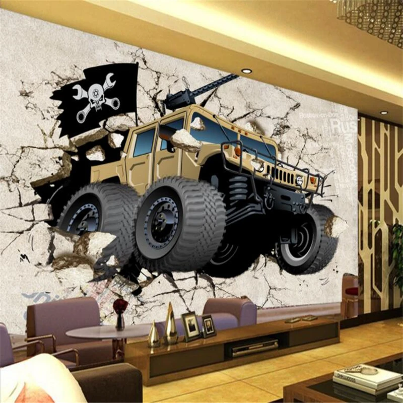 Beibehang индивидуальный большой росписи ретро автомобиль разбитое стены 3D персонализированные обои ТВ фоне обоев