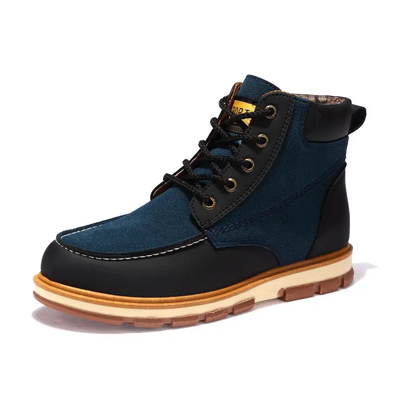 SERENE/новейшие Брендовые мужские зимние ботинки; Высококачественная кожаная износостойкая повседневная обувь; рабочие модные мужские ботинки; большие размеры 36-46 - Цвет: Blue