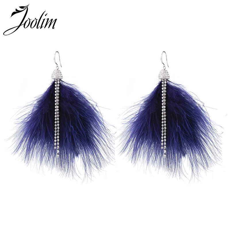 

Joolim Blue Red Fluffy Featerh Drop Earring Statement Earring